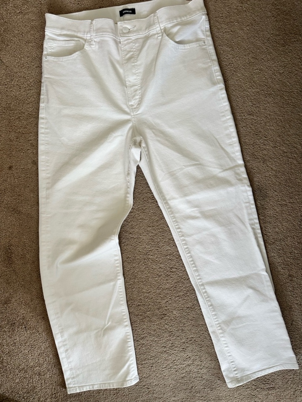 Express Modern Straight Super High Rise White Denim Jeans‎ Women's Size 14R.